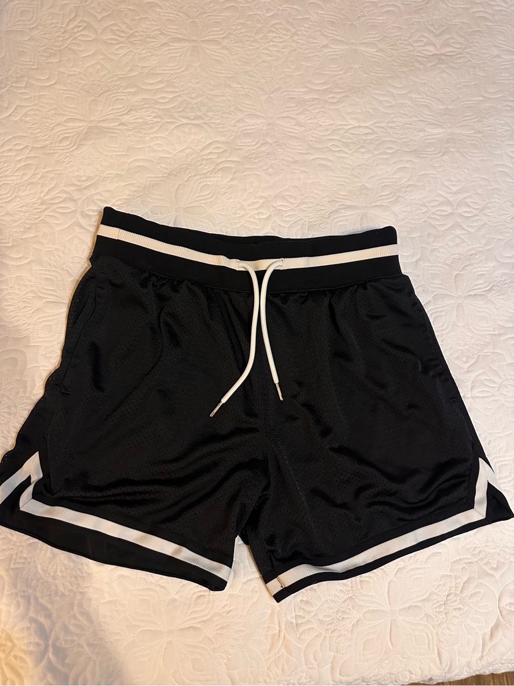 Abercrombie & Fitch Black Athletic Mesh Shorts with White Trim